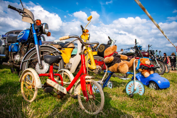 Vintage motorbikes and bicycles on display