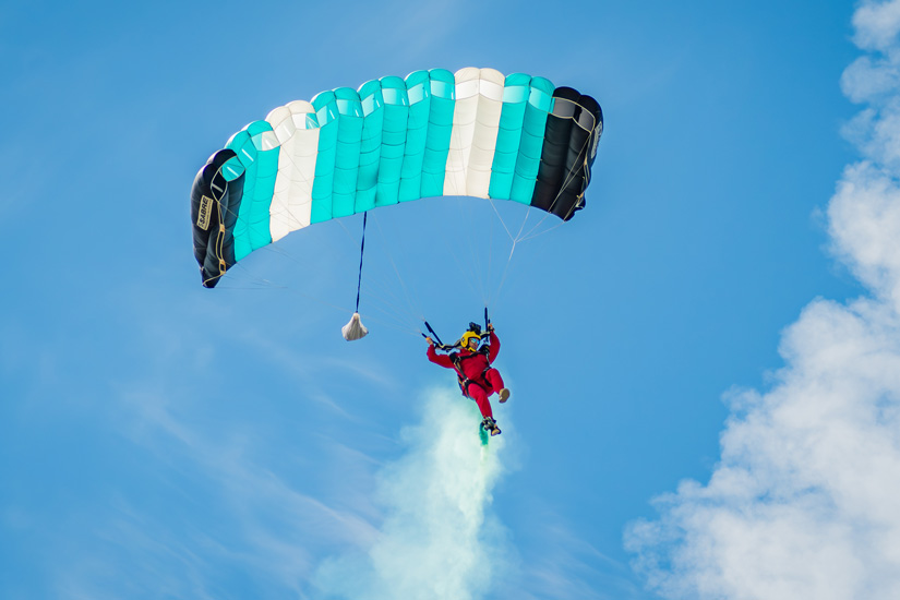 Skydiver descending into the showground